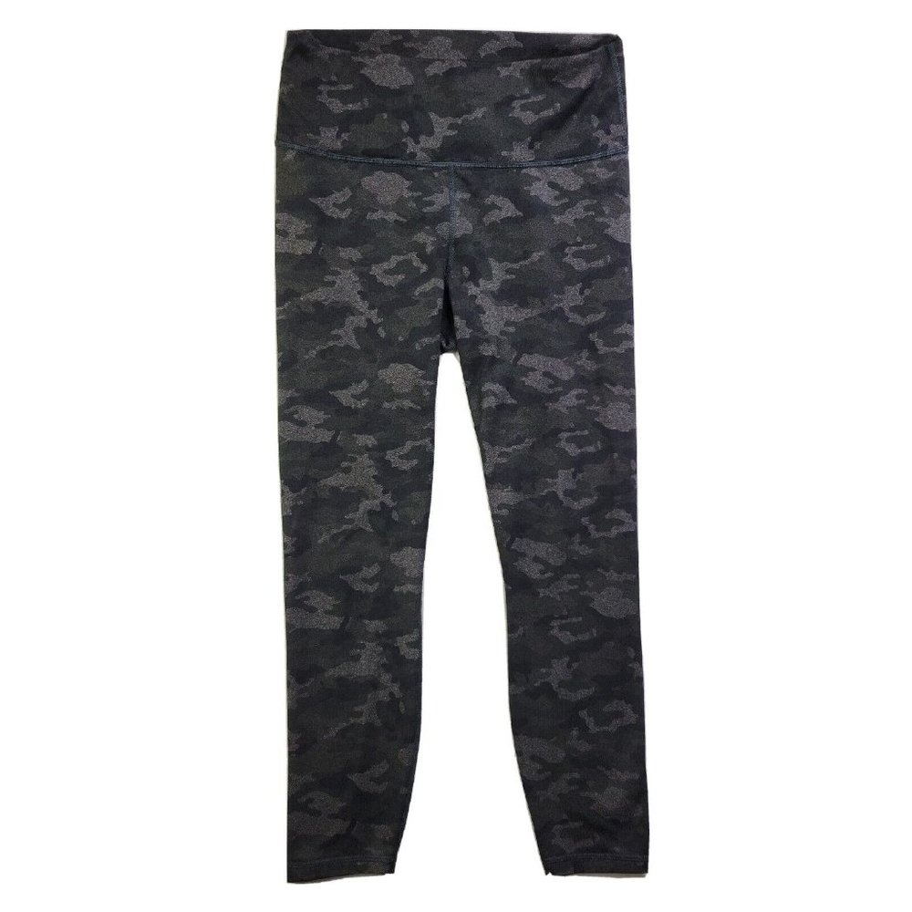 Fabletics Camo Powerhold Leggings Women's Size M Compression Gray Black Green